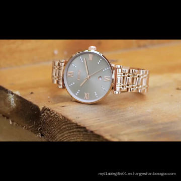 Reloj de pulsera mecánico automático con diamantes de movimiento suizo para mujer, reloj de pulsera automático con correa de acero para mujer